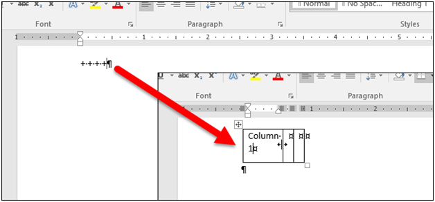 how to create tables in MS Word using keyboard