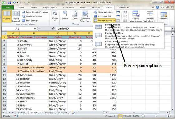 how do you freeze multiple panes in excel