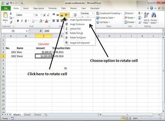 excel rotate text in cell